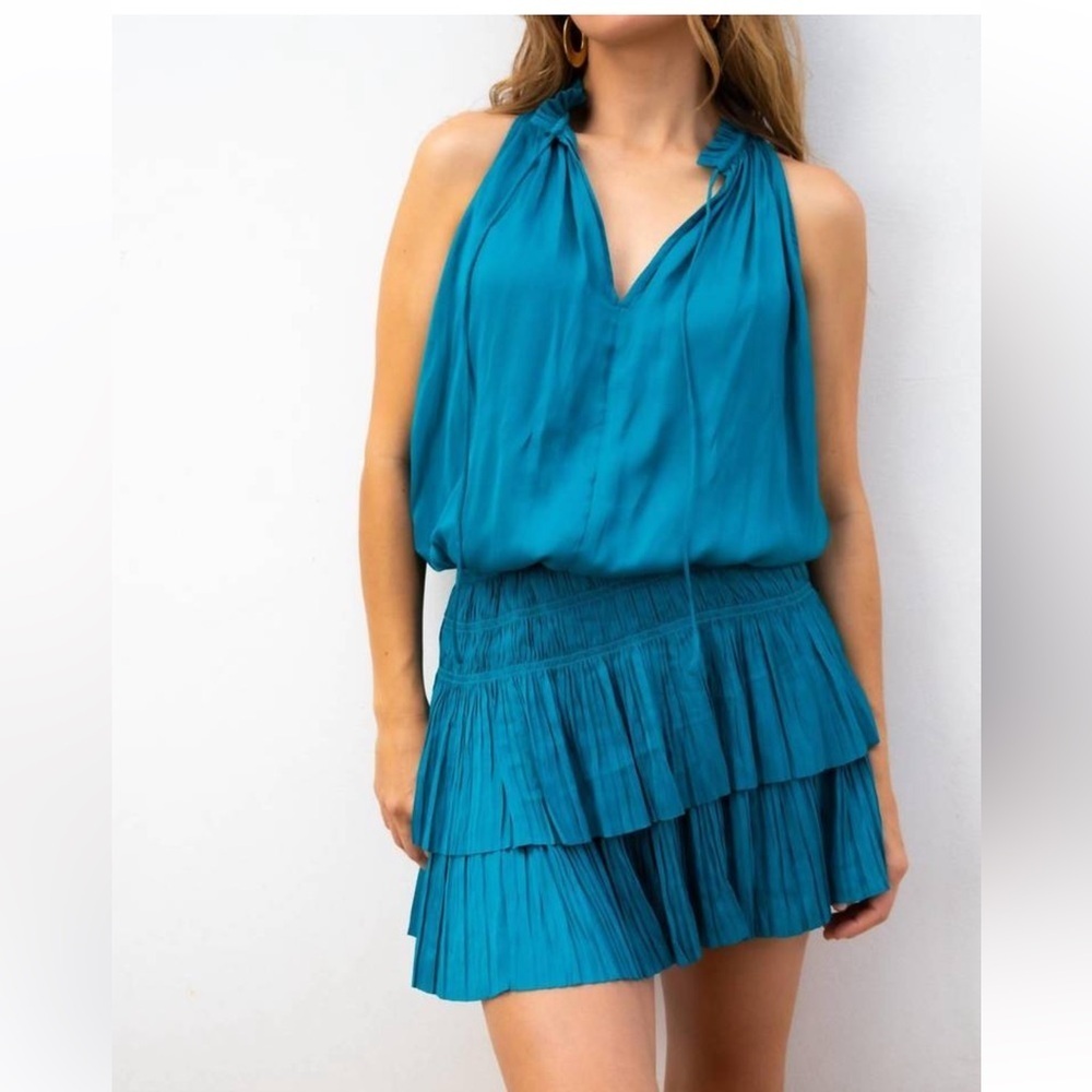 Current Air Cara Sleeveless Pleated Mini Dress Turquoise Size S